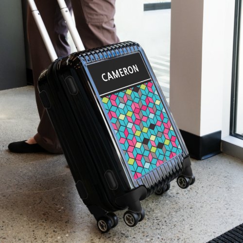 Turquoise and Pink Cube  Add Your Name Luggage