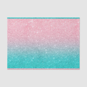 Turquoise and pink faux glitter ombre tissue paper