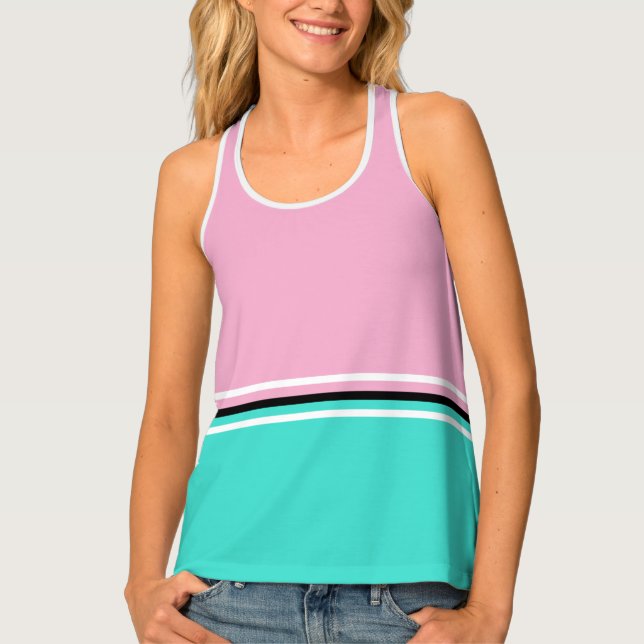 Turquoise and Pink Geometric Stripes Tank Top (Front)