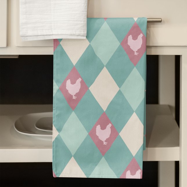Turquoise And Pink Harlequin Chicken Kitchen Towel (Creator Uploaded)