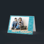 Turquoise and Pink Lines Modern Personalized Photo Holiday Card<br><div class="desc">Say Happy Holidays in style with this fun and trendy personalized photo card,  with a striped turquoise blue background and blush pink typography.</div>
