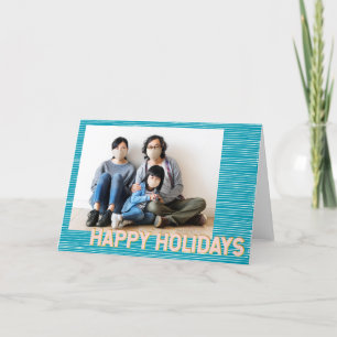 Turquoise and Pink Lines Modern Personalized Photo Holiday Card