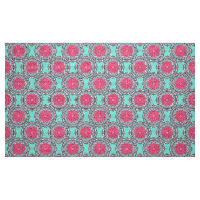Turquoise and Pink  Medallion Pattern Fabric (Fat Quarter)
