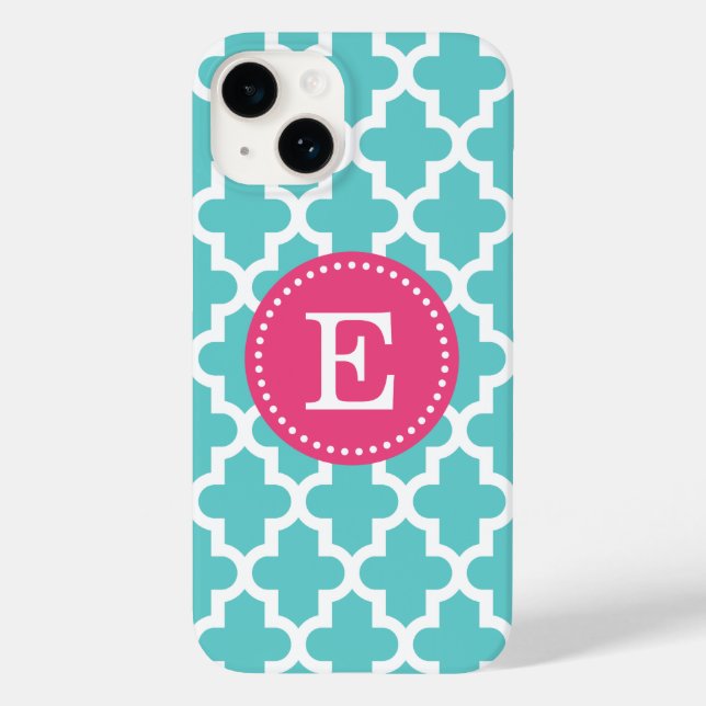 Turquoise and Pink Modern Moroccan Monogram Case-Mate iPhone Case (Back)
