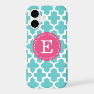 Turquoise and Pink Modern Moroccan Monogram iPhone 17 Case