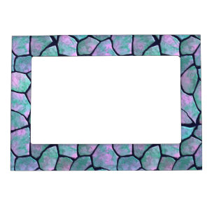 Turquoise and pink mosaic stones seamless pattern magnetic picture frame