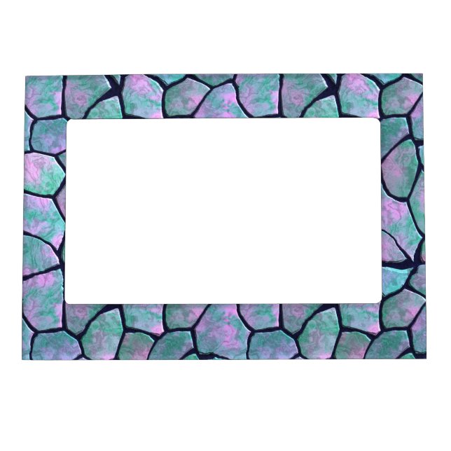 Turquoise and pink mosaic stones seamless pattern magnetic picture frame (Front)