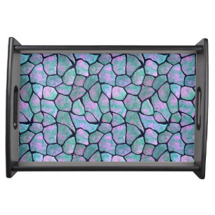 Turquoise and pink mosaic stones seamless pattern serving tray