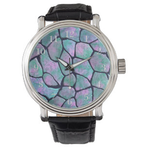 Turquoise and pink mosaic stones seamless pattern watch
