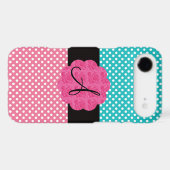 Turquoise and pink polka dots monogram Case-Mate iPhone case (Back (Horizontal))