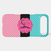 Turquoise and pink polka dots monogram Case-Mate iPhone case (Back (Horizontal))