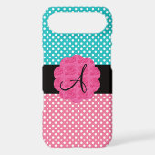 Turquoise and pink polka dots monogram Case-Mate iPhone case (Back)