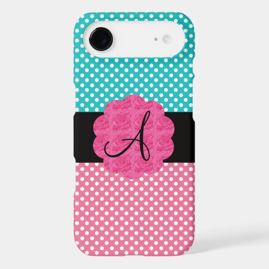 Turquoise and pink polka dots monogram Case-Mate iPhone case (Back)