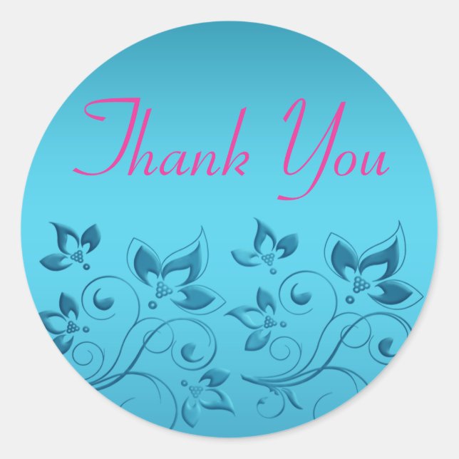 Turquoise and Pink Thank You Sticker (Front)
