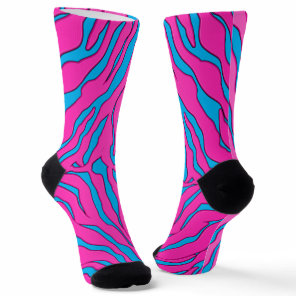 Turquoise And Pink Tiger Stripes Animal Print Socks