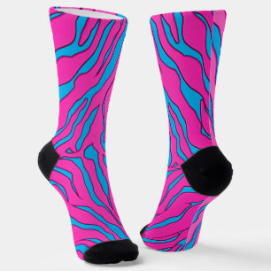 Turquoise And Pink Tiger Stripes Animal Print Socks