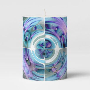 Turquoise and Purple Abstract Collage Pillar Candle
