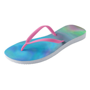 Turquoise and Purple Abstract Flip Flops