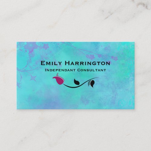 Turquoise and Purple Abstract with Faded Flowers Business Card