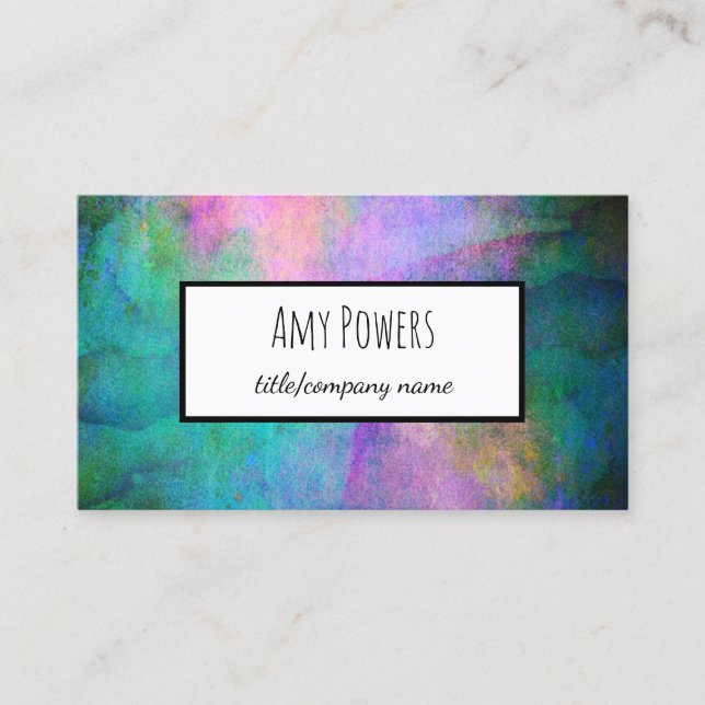 turquoise and purple artistic watercolor design  business card (Front)