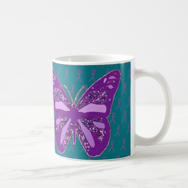 Turquoise and Purple Awareness Ribbons Coffee Mug (Right)