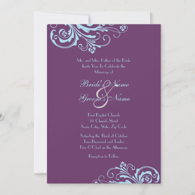 Turquoise and Purple Chic Wedding Invitation (Front)