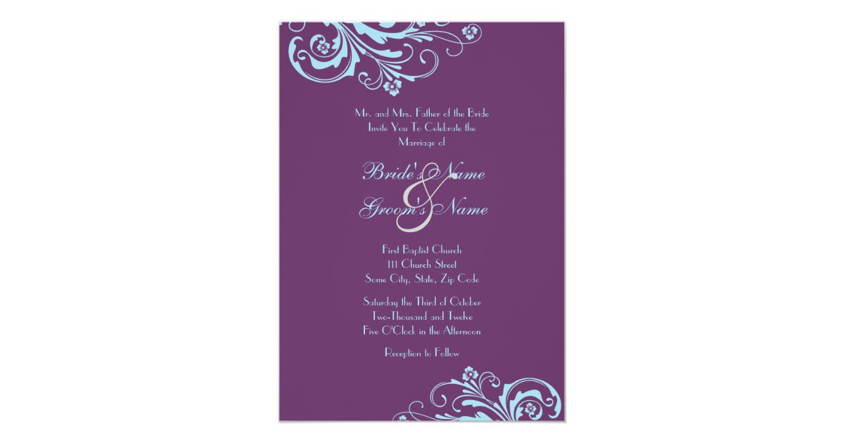 Turquoise and Purple Chic Wedding Invitation | Zazzle.com