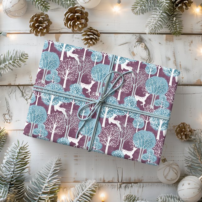Turquoise and Purple Deer Village Holiday  Wrapping Paper (Creator Uploaded)