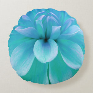 Turquoise and purple flower round pillow