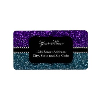 Turquoise And Purple Glitter Sparkles Label by RosaAzulStudio at Zazzle