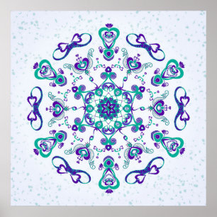 Turquoise and Purple Hearts and Birds Art Print