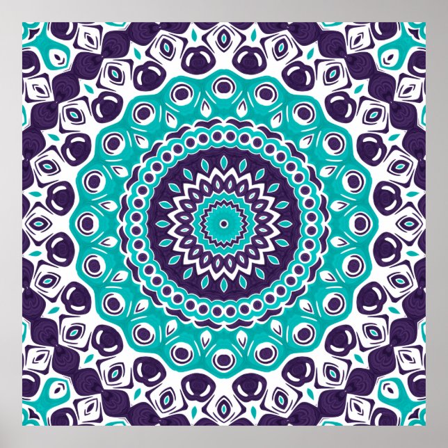 Turquoise and Purple Modern Mandala Pattern Poster (Front)