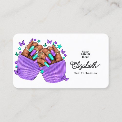 Turquoise and Purple Nail Salon Branding Design Business Card