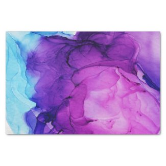 Turquoise and Purple Tide Alcohol Ink Tissue Paper