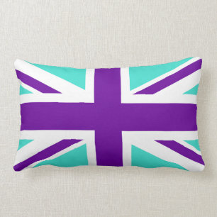 Turquoise and Purple Union Jack Lumbar Pillow