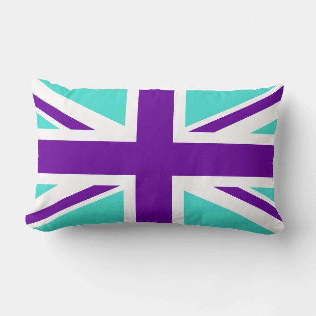 Turquoise and Purple Union Jack Lumbar Pillow (Front)