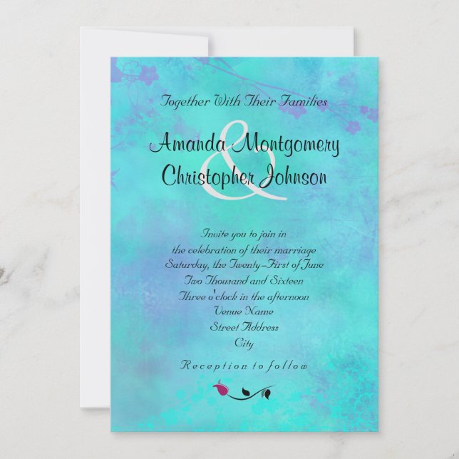 Turquoise and Purple Watercolor Abstract Wedding Invitation (Front)