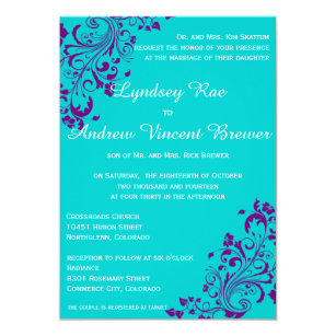 Purple And Turquoise Wedding Invitations Zazzle