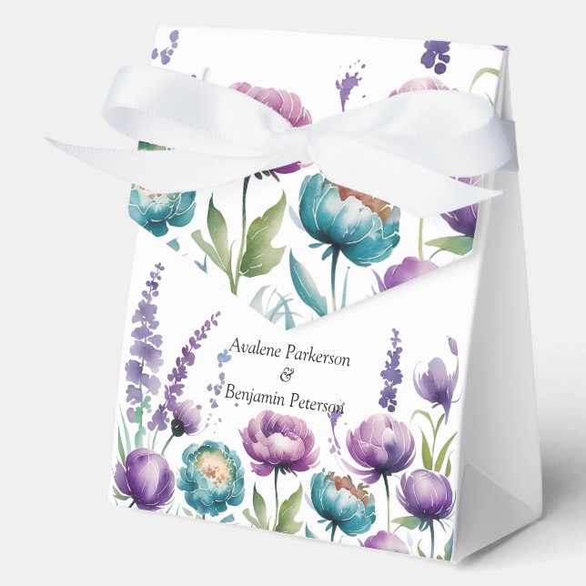 Turquoise and Purple Wildflowers Wedding Favor Boxes (Front)