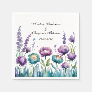 Turquoise and Purple Wildflowers Wedding Napkins