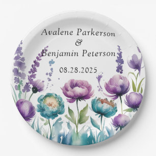 Turquoise and Purple Wildflowers Wedding Paper Plates