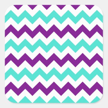 Turquoise And Purple Zigzag Square Sticker by purplestuff at Zazzle