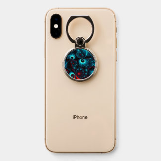Turquoise And Red Abstract Fractal Art Phone Ring Stand