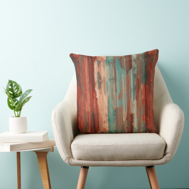 Turquoise and Red abstract Throw Pillow (Chair)