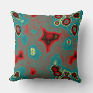 Turquoise and Red Abstract Throw Pillow