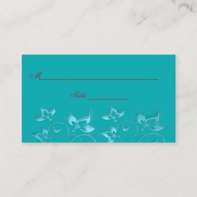 Turquoise and Red Floral Place Cards (Front)