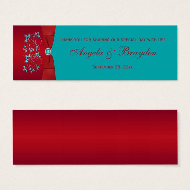 Turquoise and Red Floral Wedding Favor Tag (Front & Back)