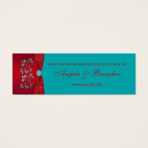 Turquoise and Red Floral Wedding Favor Tag