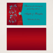 Turquoise and Red Floral Wedding Favor Tag (Front & Back)