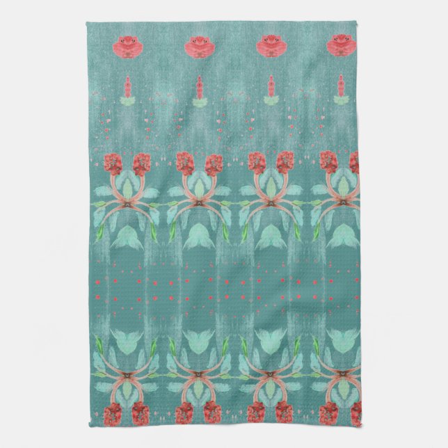 Turquoise and Red Kitchen Towel (Vertical)